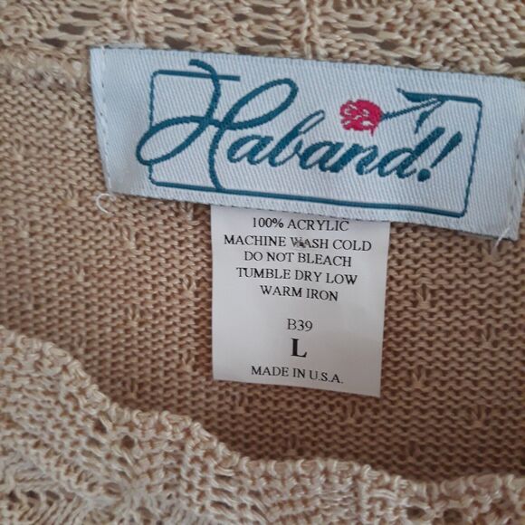 Haband Sweater Women Large Beige Pullover Knit Lace Detail Neck Sleeve Vtg - Picture 4 of 10